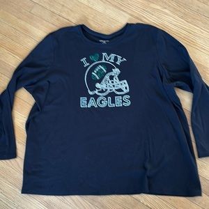 Lane Bryant black long sleeved shirt, I love my eagles, rhinestones, size 26/28